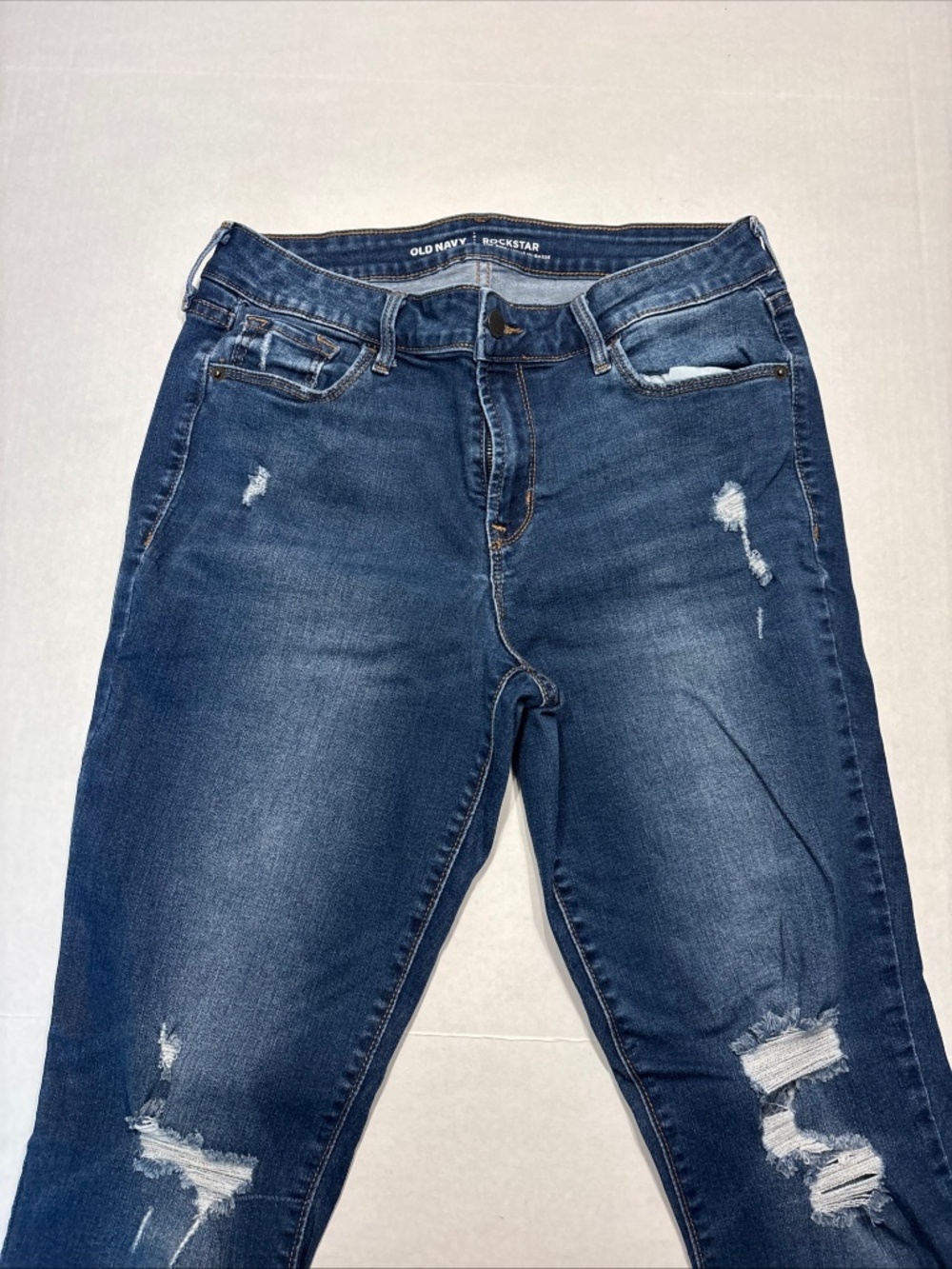 Womens Old Navy Rockstar Skinny Stretch Distress Blue Jeans Size 10 : 26" Ins.